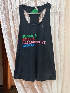 Black Graphic Racerback Tank with Colorful Slogan